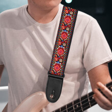 Correia de guitarra ajustável vermelha lavável e respirável para guitarras elétricas e acústicas