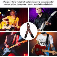 Sangle de guitare rouge lavable, respirante et réglable pour guitares électriques et acoustiques