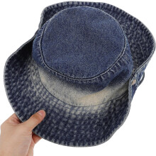 Denim-Bucket-Hat mit breiter Krempe, Baumwoll-Cowboyhut/Fischerhut mit Kinnriemen