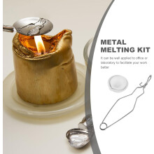 3 stk. lite keramisk digelsett med smelteboller og lange tanger for gull, sølv og kobbersmelting