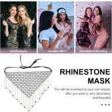 Maskerade Rhinestone Ansiktssmykker Metall Duskkjede, Fest Krystall Slørmaske for Kvinner