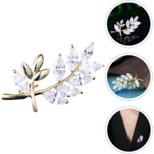 Broche folha banhado em ouro para mulheres Pins de buquê de casamento elegante Pin de broche decorativo Zircônia cúbica