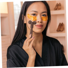 Rodillo de masaje facial de madera de wengué con doble esfera, rodillo facial portátil.