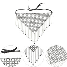 Maskerade met strass steentjes, gezichtsversiering met metalen kwastjes en ketting, feestelijke kristallen sluier masker voor vrouwen
