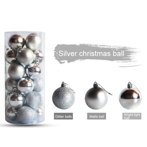 Christmas Balls Silver 4cm Shatterproof 24Pcs