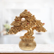 Goldener Glücksbaum aus Kunstharz und Kristall, 12 cm, Tischdekoration