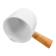 White Ceramic Milk Pitcher with Wooden Handle, 90ml