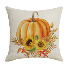 Funda de almohada de calabaza y girasol con escena de la noche de Acción de Gracias