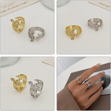 Verstellbarer offener Ring aus 14-karätigem Gold mit Musiknotenmotiv und Zirkonia, Damen-Fingerschmuck