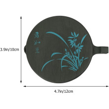 Lidded Fish-Shaped Blue Calligraphy Inkstone 4-inch Orchid Pattern Grinding Inkstone