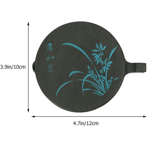Lidded Fish-Shaped Blue Calligraphy Inkstone 4-inch Orchid Pattern Grinding Inkstone
