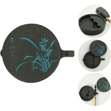Blauer Kalligrafie-Tintenstein mit Deckel, fischförmig, 4 Zoll, Orchideenmuster, Schleifstein