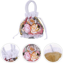 Abendtasche in Blumenform, Clutch mit Blumenmuster für Damen, bestickt, mit Kordelzug und Henkel