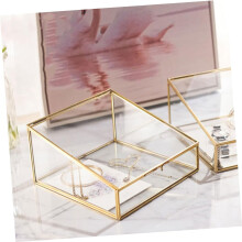 Trapezförmiger Schmuckaufbewahrungsbehälter aus Glas mit goldenem Rahmen – Elegante Vintage-Aufbewahrungsbox