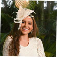 Retro Plume Headband for Women Elegant Fascinator Hair Accessories Mesh Decoration Tea Party Wedding Light Yellow