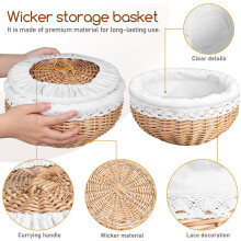 Cesta de pan tejida de material sintético blanco con tapa para guardar pasteles y frutas.