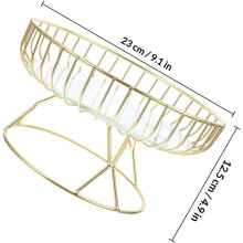 Petit panier à fruits en fil de fer avec plateau en verre, structure robuste, grande capacité, organisateur de bureau