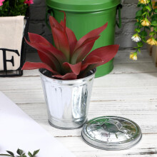 Pot de fleurs/poubelle miniature avec couvercle, en fer argenté, style simple et élégant