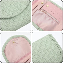 Small PU Green Jewelry Travel Bag Organizer Pouch for Rings Earrings Necklaces Bracelets Portable