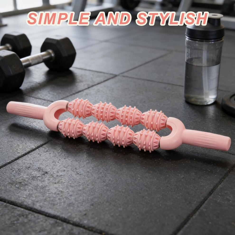 Hkhbjs Portable Leg Muscle Massage Roller Stick With Eight Spiky Wheels, Pink Yoga Calf Massager