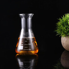 Matraccio in vetro da 150 ml, robusto, di forma conica, con tappo, ideale per laboratori scientifici e per uso studentesco.