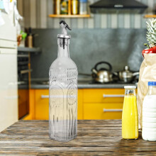 Flacon à huile en verre sculpté créatif avec bec verseur anti-goutte à ouverture et fermeture automatiques, 500 ml