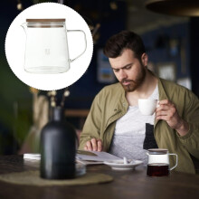 Fierbător de cafea din sticlă cu capac din lemn, ceainic termic multifuncțional potrivit
