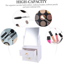 Espejo de maquillaje de escritorio con organizador de tocador para mujer, espejo de belleza compacto de sobremesa.