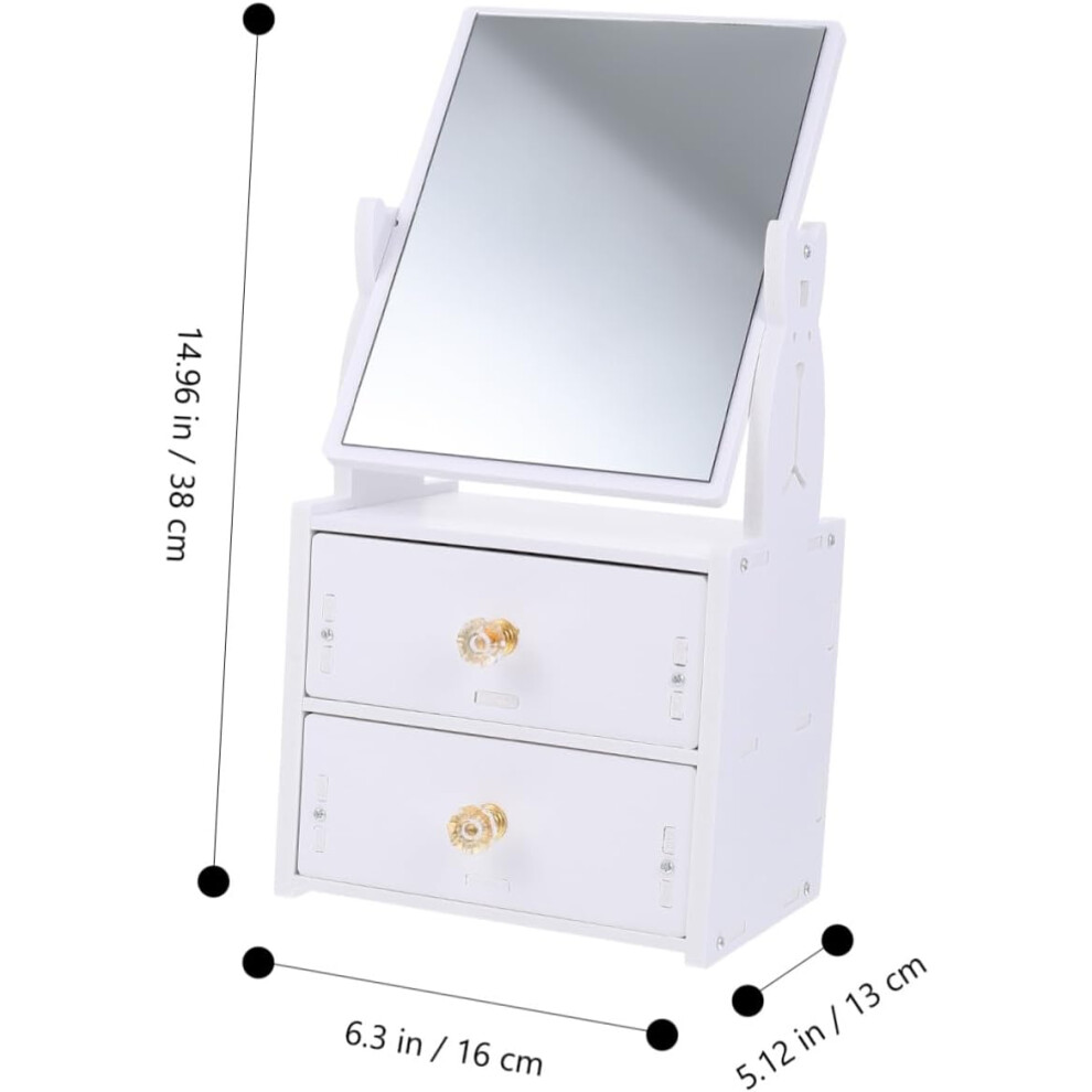 Hkhbjs Desktop Makeup Mirror With Storage Vanity Organizer For Women Compact Tabletop Beauty Mirror