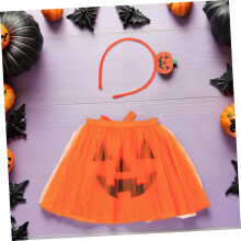 Halloween-Totenkopf-Kostümset, Kürbiskostüm für erwachsene Damen, passender Rock und Stirnband für Partys und Feierlichkeiten