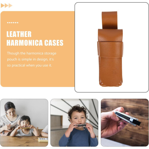 Étui en cuir marron pour harmonica, léger et portable. Protection pour harmonica. 2