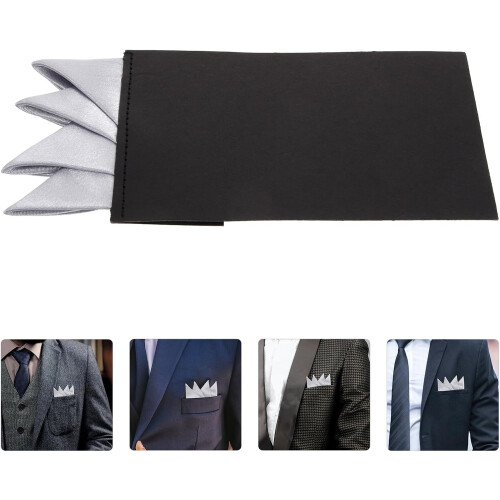 Fazzoletto da taschino da uomo per abito, argento, elegante, classico, per affari e matrimoni. 2