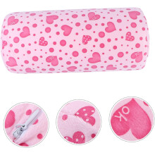 Cuscino per manicure in pile rosa corallo, poggiamani pratico per salone di bellezza.