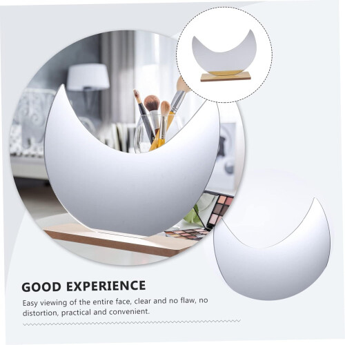 Irregular Desktop Mirror Wooden Base Frameless Moon Shape Cosmetic Mirror 1