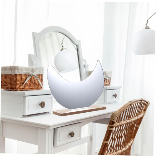 Irregular Desktop Mirror Wooden Base Frameless Moon Shape Cosmetic Mirror 2