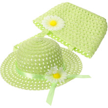 Chapéu de palha parasol e bonito saco de praia conjunto para férias fruta verde chapéu de sol de verão