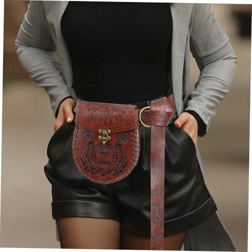 Ανάγλυφη Ζώνη Viking Ζώνη Pouch Μεσαιωνικά Αξεσουάρ Cosplay για Πάρτι από Pu Δέρμα