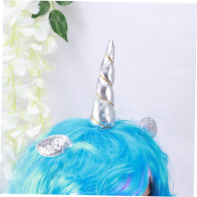 Perucă de unicorn curcubeu pentru fete și adulți, pălărie lungă și creță pentru cosplay cu corn argintiu