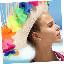 Hawaii-stil strandhatt med bred brem for solbeskyttelse dekorativ festhatt