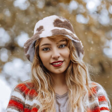 Plüsch-Bucket-Hat, warme Wintermütze für Herbst und Winter, warm, flauschig verziert, modisch für kalte Tage, braun
