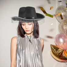 Cowboyhut, Hochzeitshut im Westernstil, mit Quasten und Strasssteinen für Damen, Kostüm für Erwachsene, Schwarz
