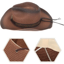 Women’s Cowgirl Hat Straw Fedora Wide Brim, Coffee Color Medium (56-58cm)