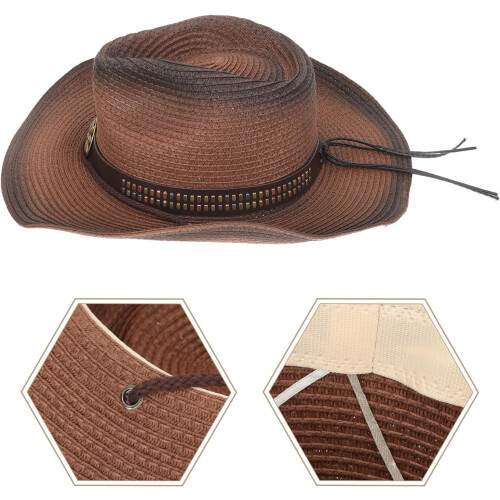 Γυναικείο Καουμπόισσα Καπέλο Fedora με Ψάθα και Φαρδύ Γείσο, Χρώμα Καφέ Μεσαίο (56-58cm)