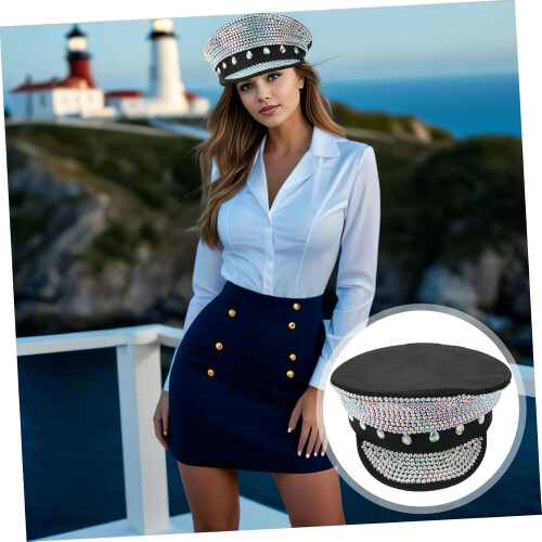 Καπέλο Captain Sailor με στρας για πάρτι Cosplay, ελαφρύ στρατιωτικό καπέλο 2