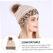 Gorro de punto cálido con estampado de leopardo, delicado gorro de invierno, gorro de punto decorativo