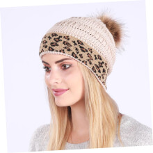 Chapéu de malha quente padrão de leopardo chapéu de inverno delicado boneco de malha decorativo