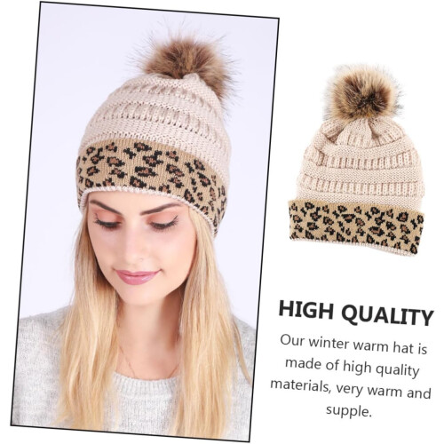 Warm Knitted Hat Leopard Pattern Delicate Winter Hat Decorative Knitted Beanie