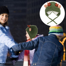 Jouluinen sarvihattu taaperoille, lämmin neulottu talvihattu, muodikas joulu juhlapyhiin ja muihin tilaisuuksiin, vihreä