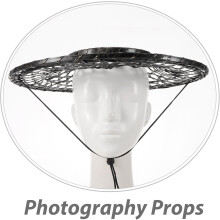 Woven Bamboo Samurai Hat Black Hollow Oriental Cone Cap 36cm Diameter Cosplay Headwear