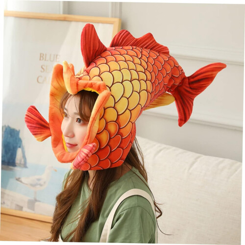 Funny Costume Hat Red Fish Headpiece Soft Comfortable Role Playing Cap